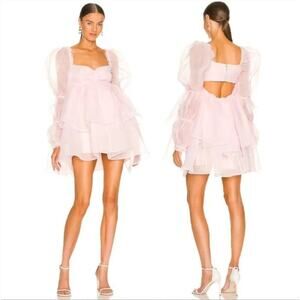 Selkie Ballerina Pink Long Sleeve Tiered Chiffon Puff Mini Moonlight Dress